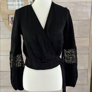 Express Elegant Black Wrap Top XS